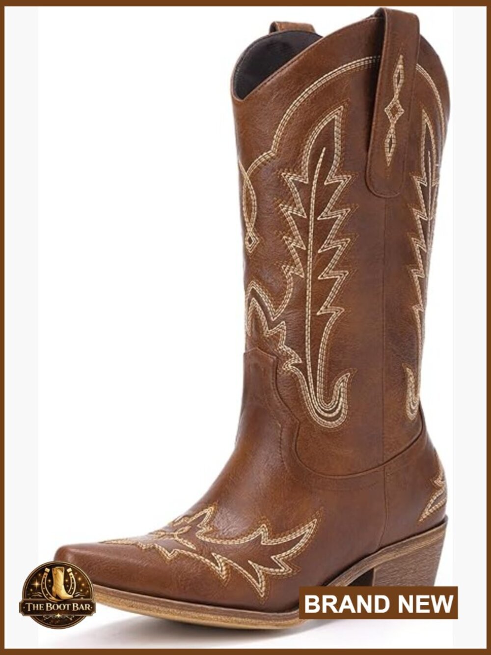 Embroidered Cowgirl Boots - Chunky Heel Pointed Toe Pull-on Vegan Leather